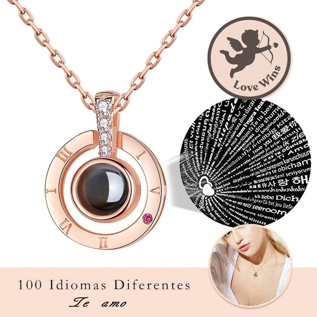 Colgante amor 100 idiomas + CAJA ROSA PRESERVADA