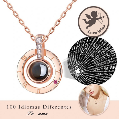 Colgante amor 100 idiomas + CAJA ROSA PRESERVADA