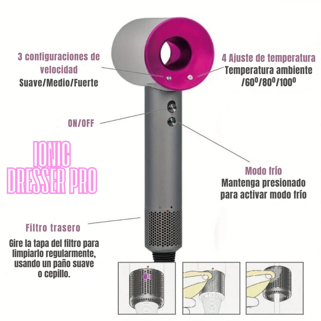 Secador Iónico- IONIC DRESSER PRO + 5 ACCESORIOS