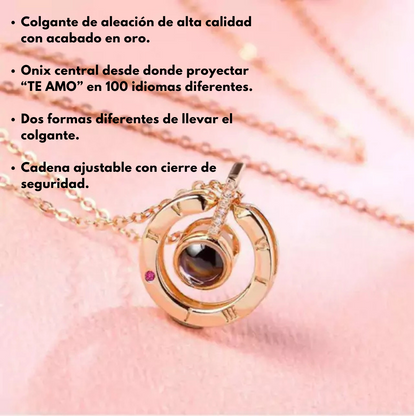 Colgante amor 100 idiomas + CAJA ROSA PRESERVADA